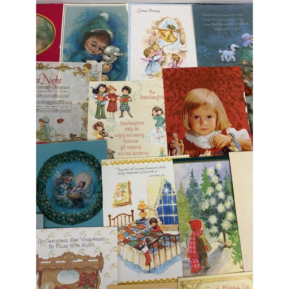 Vintage Christmas Cards Fronts ONLY Kids Children Scrapbooking Crafts Lot of 50+